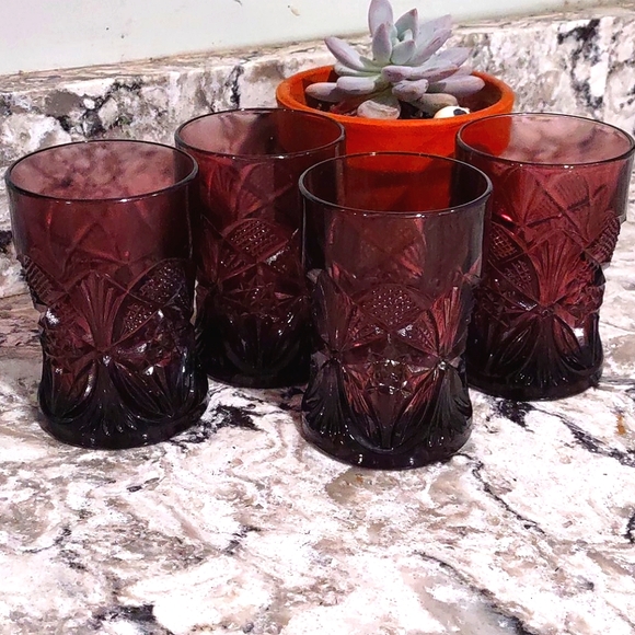 Amethyst Cocktail Glasses Set of 4 Pressed Glass